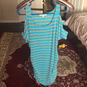 Turquoise and orange striped shirt